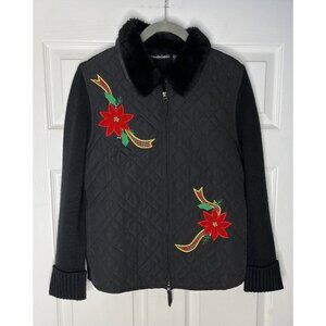 Fashion Classics Women’s Small Christmas Sweater Full Zip Cardigan Poinsettia